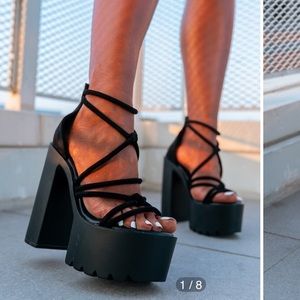 Women Knot Design Faux Suede Platform Chunky Heeled Ankle Strap Sandals, Punk